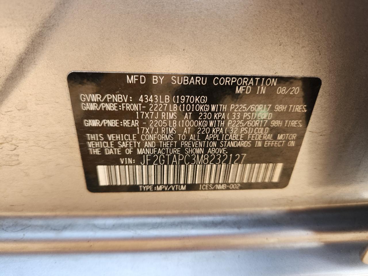 2021 Subaru Crosstrek VIN: JF2GTAPC3M8232127 Lot: 82186055