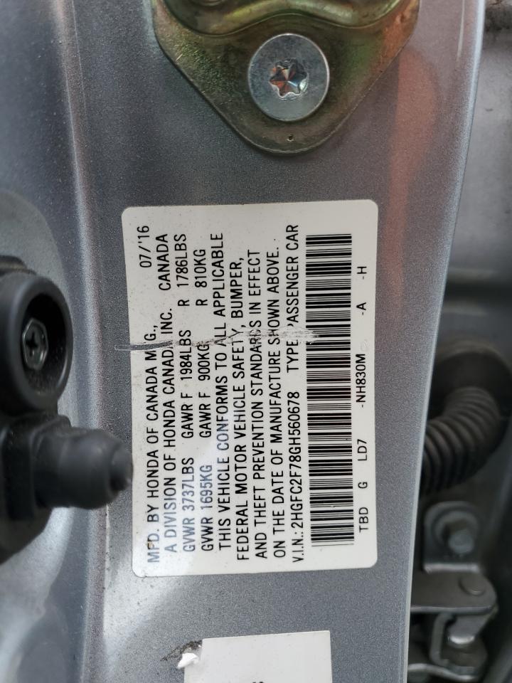 2016 Honda Civic Ex VIN: 2HGFC2F78GH560678 Lot: 86142195