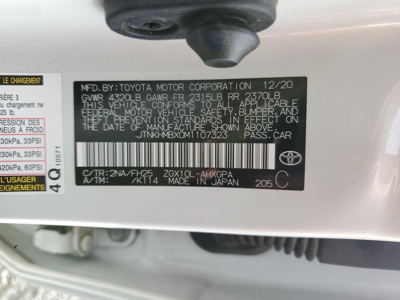 2021 Toyota C-Hr Xle VIN: JTNKHMBX0M1107323 Lot: 84591565