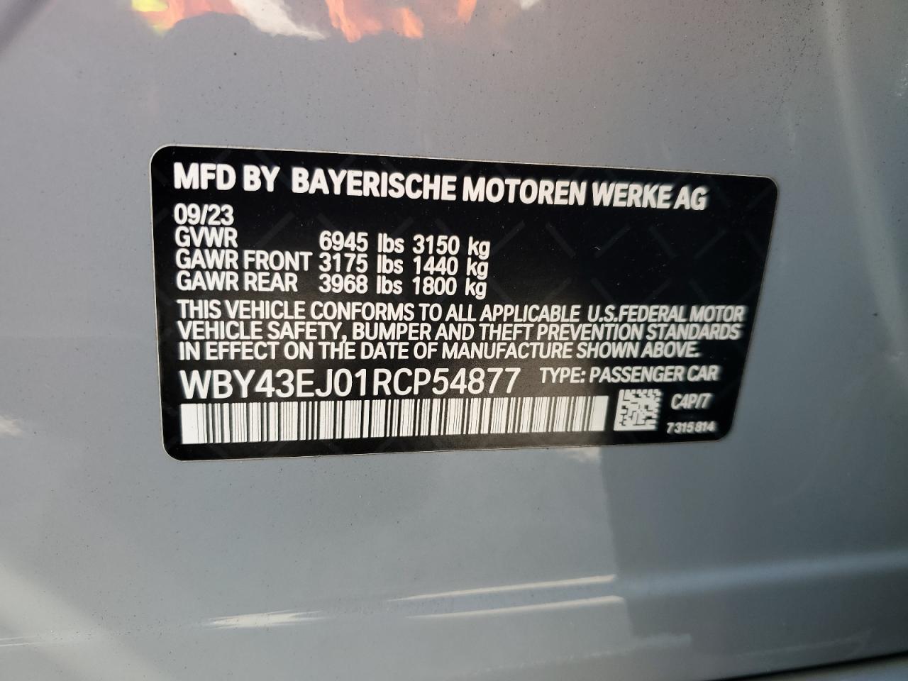 2024 BMW I7 Edrive50 VIN: WBY43EJ01RCP54877 Lot: 89828875