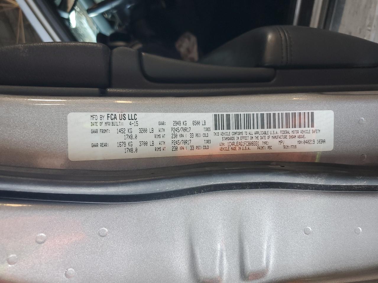 2015 Jeep Grand Cherokee Laredo VIN: 1C4RJEAG1FC808331 Lot: 84537915