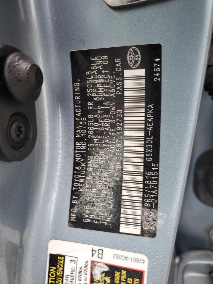 2007 Toyota Avalon Xl VIN: 4T1BK36B87U192733 Lot: 90228195