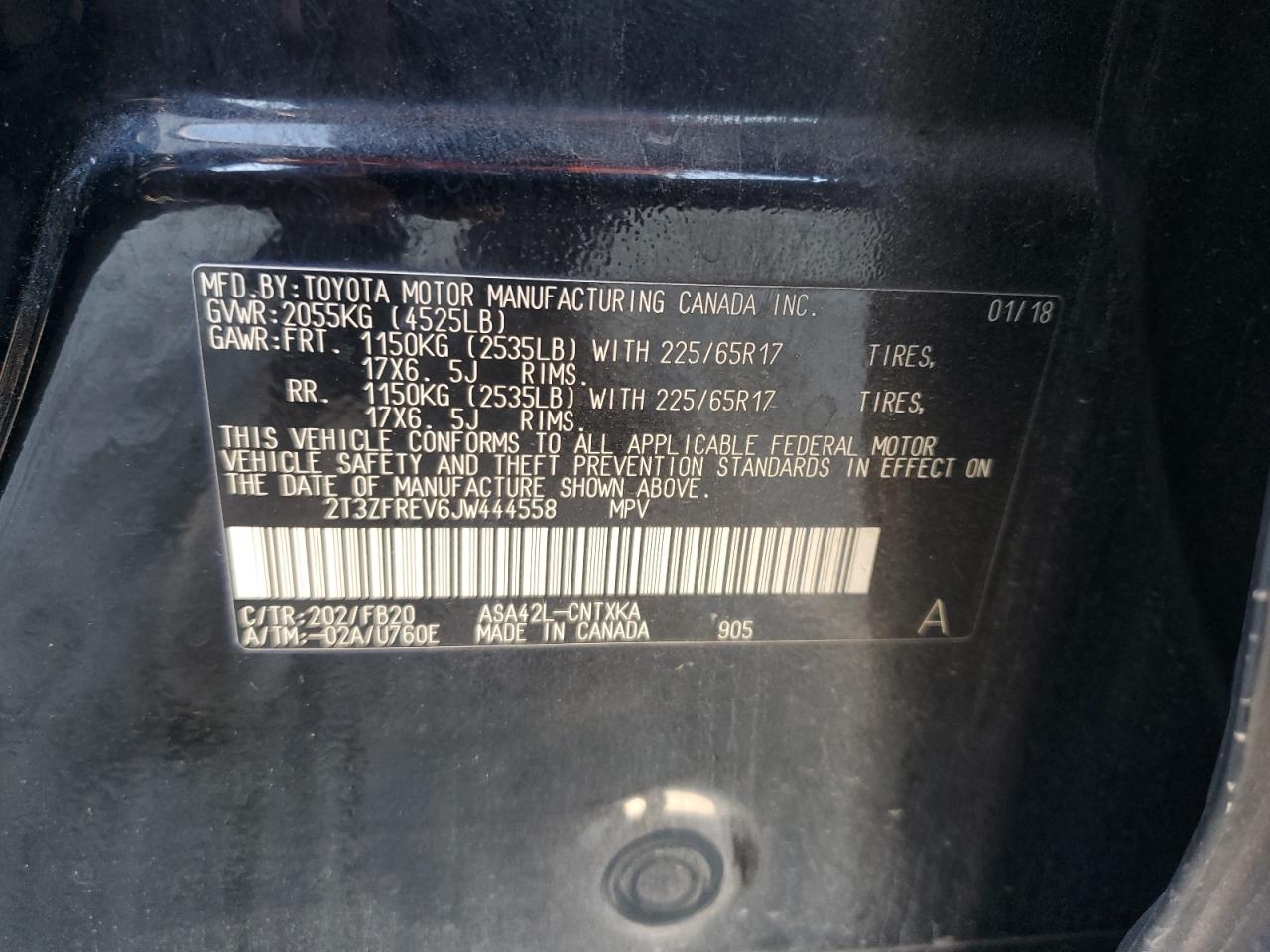 2018 Toyota Rav4 Le VIN: 2T3ZFREV6JW444558 Lot: 81988615