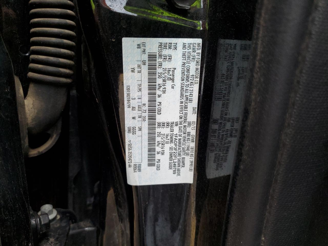 2015 Ford Focus Se VIN: 1FADP3F22FL249789 Lot: 86107545