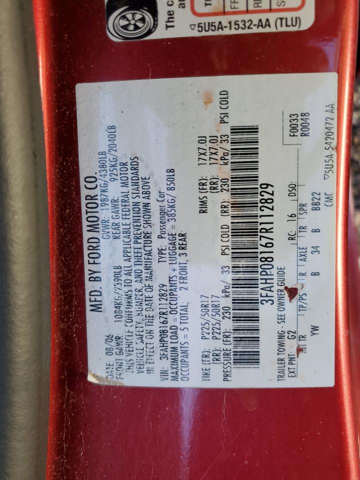 2007 Ford Fusion Sel VIN: 3FAHP08167R112829 Lot: 84569515