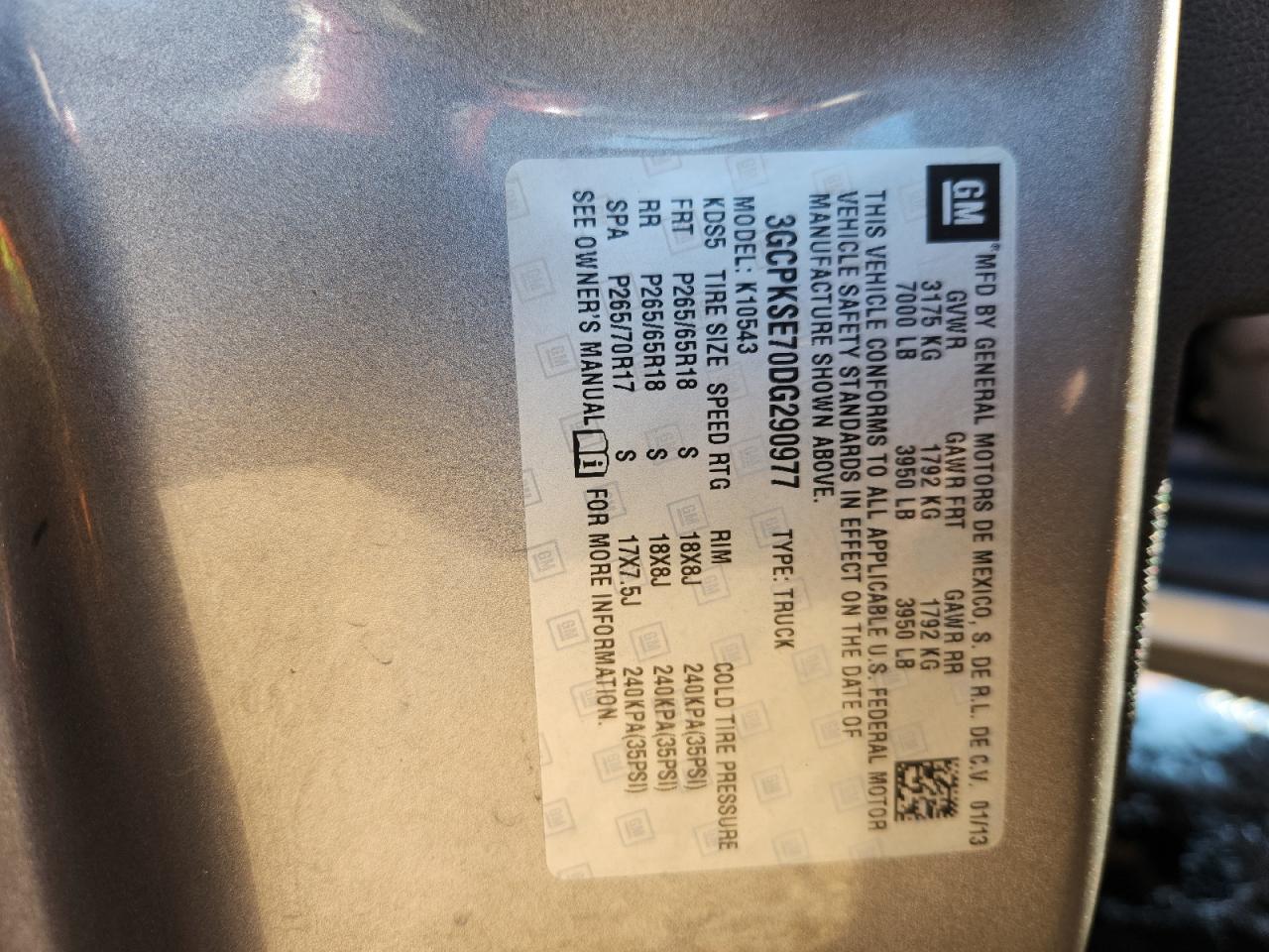 2013 Chevrolet Silverado K1500 Lt VIN: 3GCPKSE70DG290977 Lot: 82351335