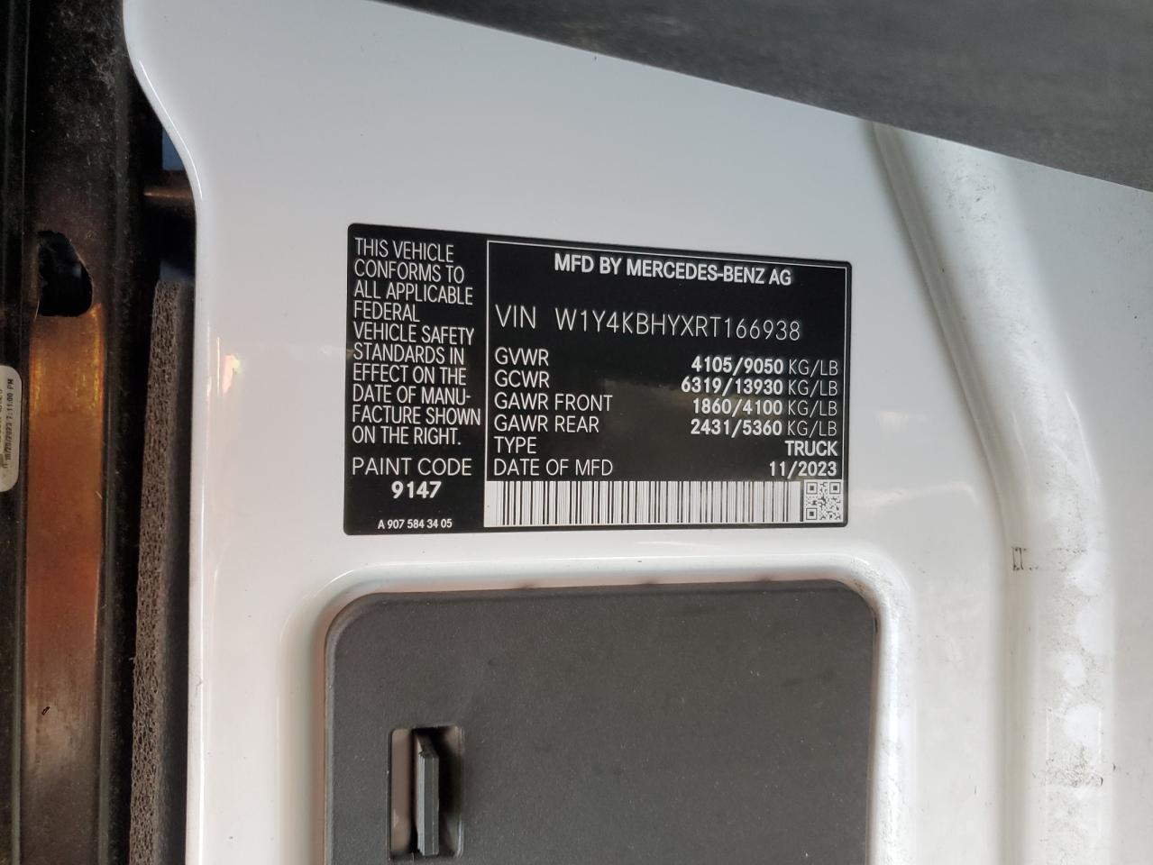 2024 Mercedes-Benz Sprinter 2500 VIN: W1Y4KBHYXRT166938 Lot: 89641975