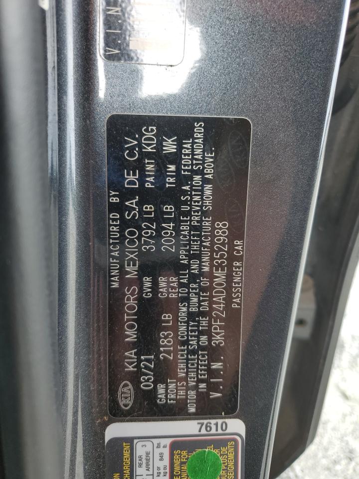 2021 Kia Forte Fe VIN: 3KPF24AD0ME352988 Lot: 82236725