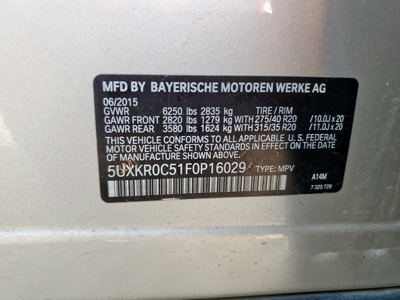 2015 BMW X5 xDrive35I VIN: 5UXKR0C51F0P16029 Lot: 82239515