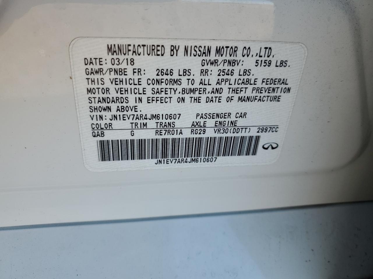 2018 Infiniti Q50 Luxe VIN: JN1EV7AR4JM610607 Lot: 87238305