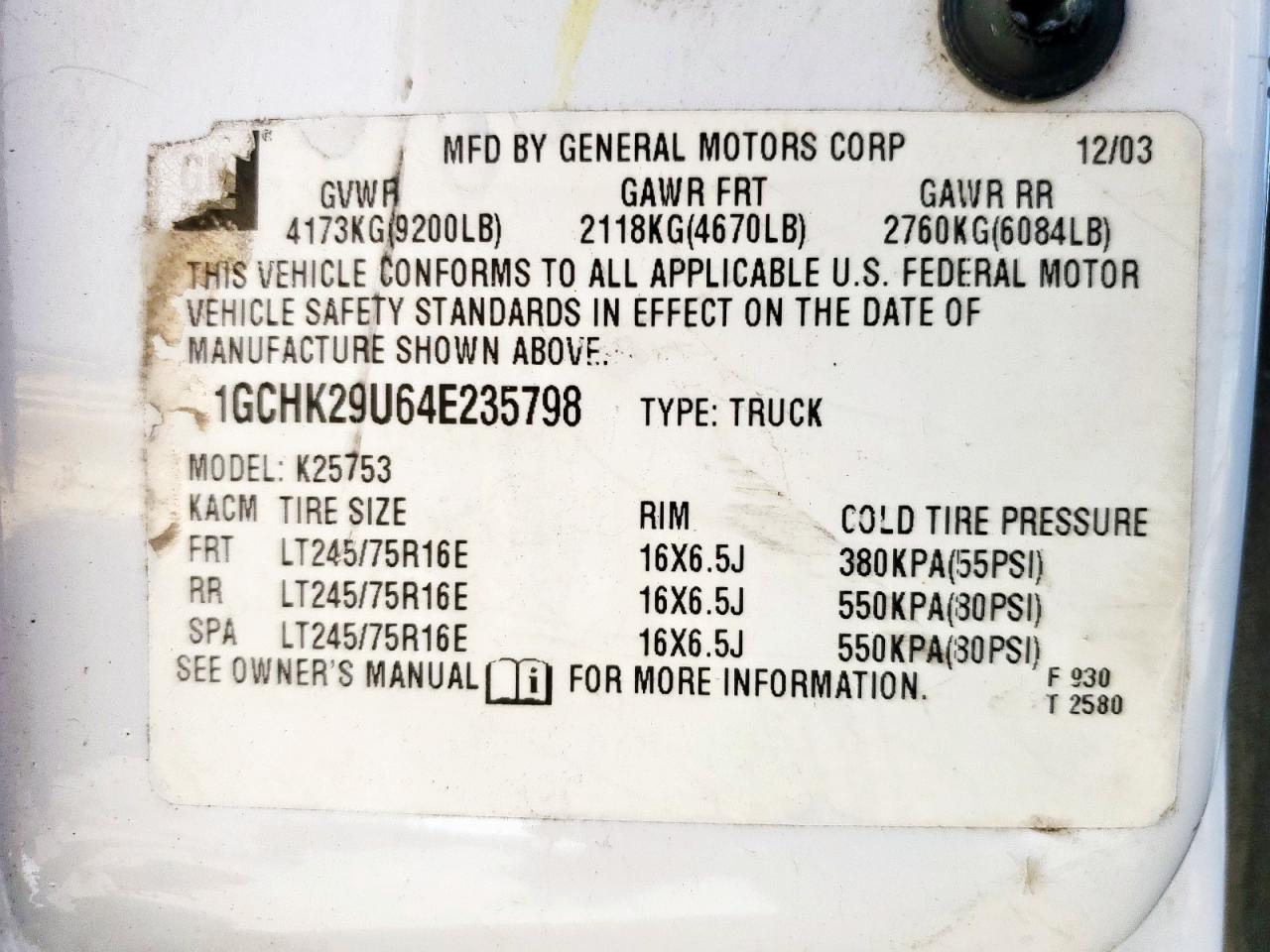 2004 Chevrolet Silverado K2500 Heavy Duty VIN: 1GCHK29U64E235798 Lot: 85561195