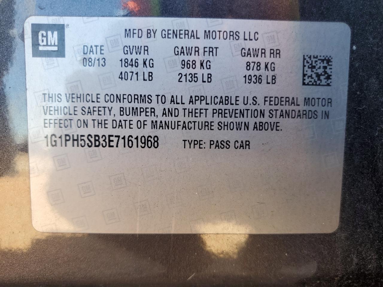 2014 Chevrolet Cruze Eco VIN: 1G1PH5SB3E7161968 Lot: 81938555