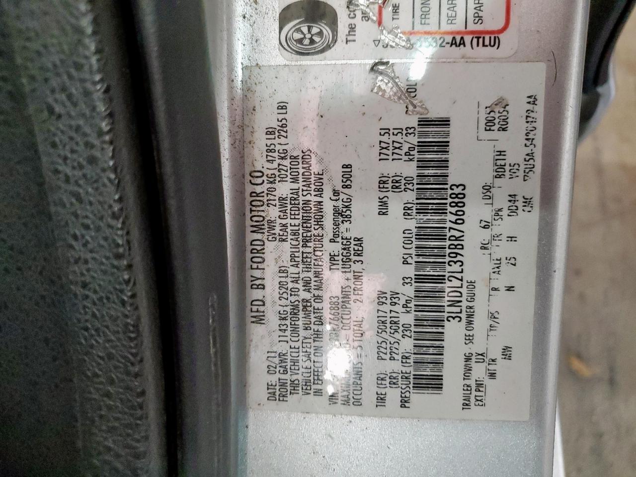 2011 Lincoln Mkz Hybrid VIN: 3LNDL2L39BR766883 Lot: 85375955