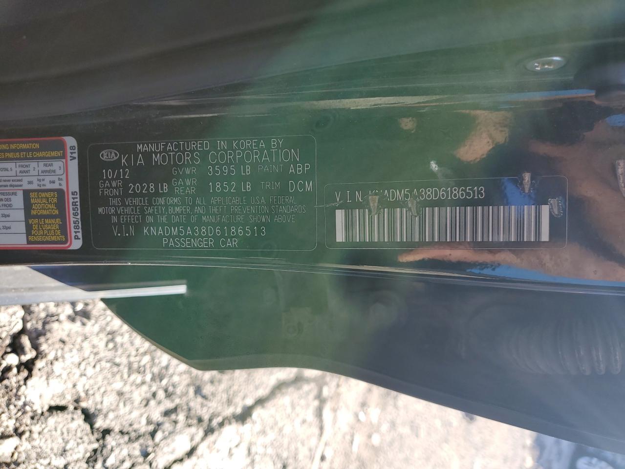 2013 Kia Rio Lx VIN: KNADM5A38D6186513 Lot: 87036985