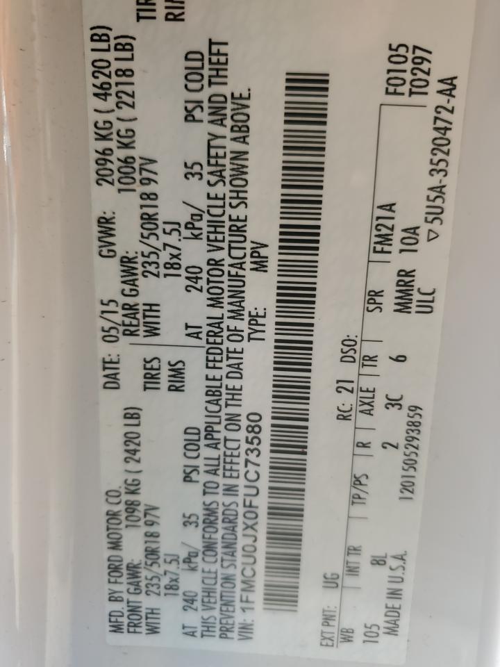 2015 Ford Escape Titanium VIN: 1FMCU0JX0FUC73580 Lot: 82688865