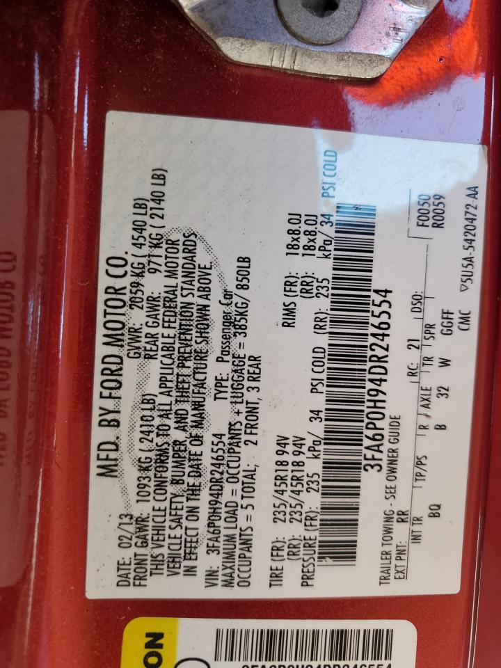 2013 Ford Fusion Se VIN: 3FA6P0H94DR246554 Lot: 85412595