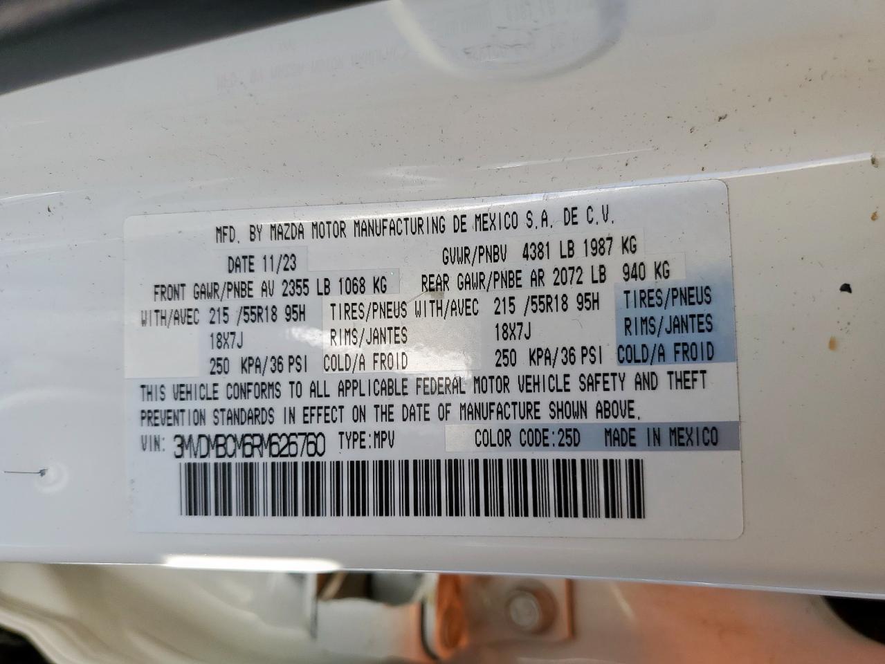 2024 Mazda Cx-30 Preferred VIN: 3MVDMBCM6RM626760 Lot: 82005205