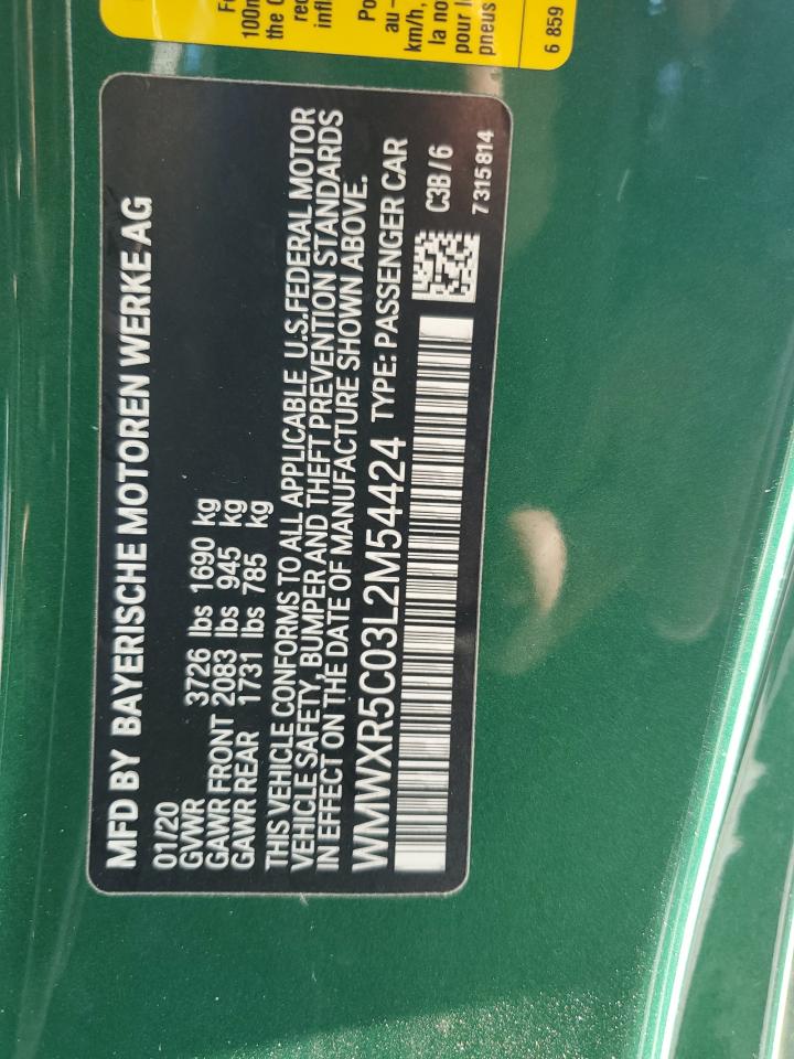 2020 Mini Cooper S VIN: WMWXR5C03L2M54424 Lot: 85935915