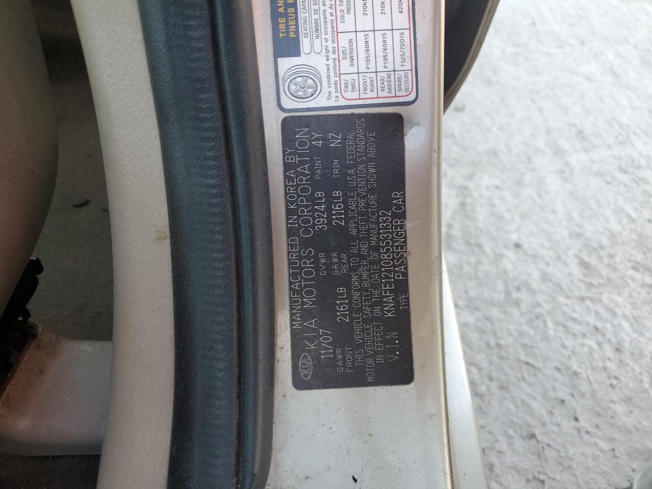 2008 Kia Spectra Ex VIN: KNAFE121085531332 Lot: 81925795