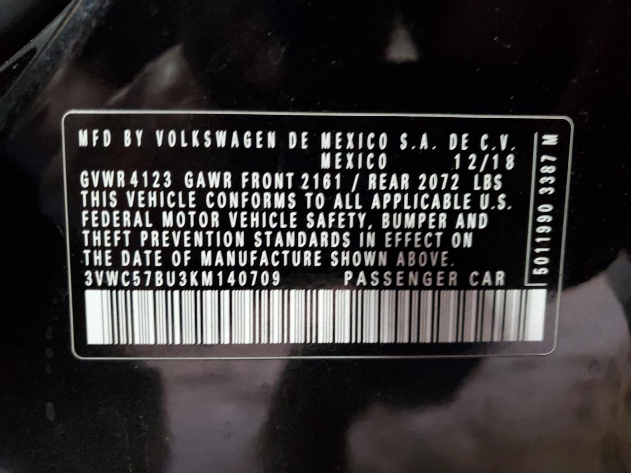 2019 Volkswagen Jetta S VIN: 3VWC57BU3KM140709 Lot: 86092735