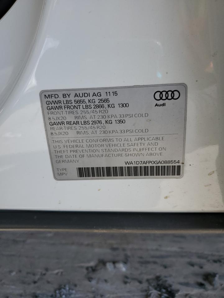 2016 Audi Q5 Premium Plus S-Line VIN: WA1D7AFP0GA088554 Lot: 84483645