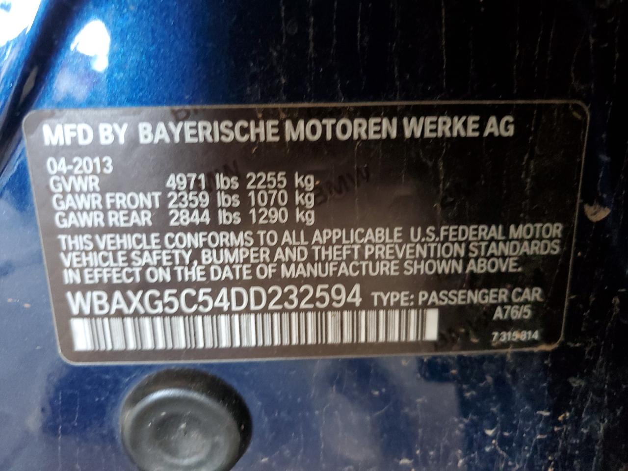 2013 BMW 528 I VIN: WBAXG5C54DD232594 Lot: 84785935