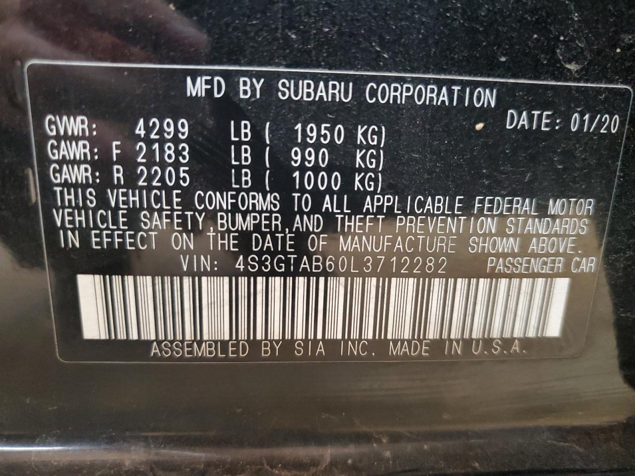 2020 Subaru Impreza VIN: 4S3GTAB60L3712282 Lot: 82253585