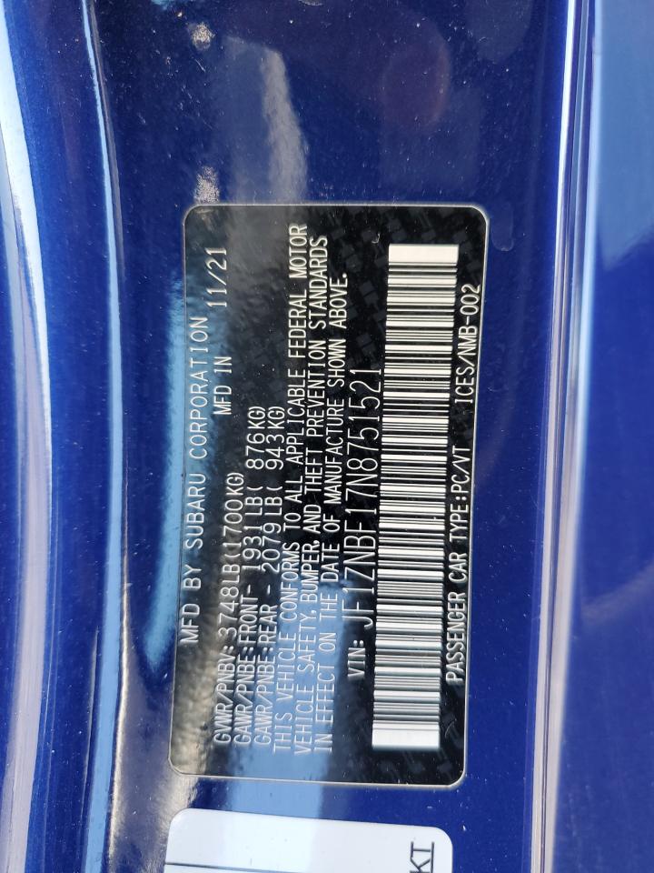 2022 Toyota Gr 86 Premium VIN: JF1ZNBF17N8751521 Lot: 87266215