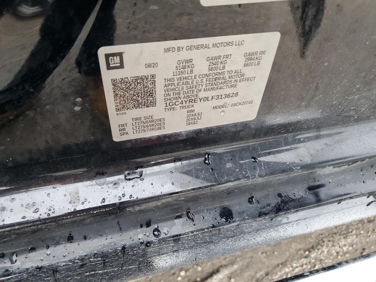 2020 Chevrolet Silverado K2500 High Country VIN: 1GC4YREY0LF313628 Lot: 82348425