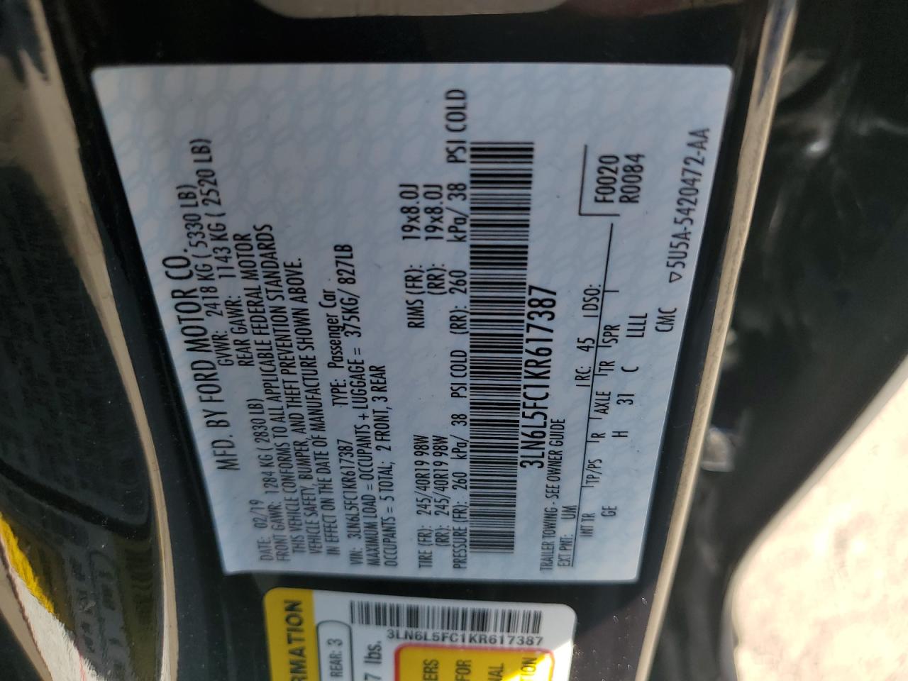 2019 Lincoln Mkz Reserve Ii VIN: 3LN6L5FC1KR617387 Lot: 85085615