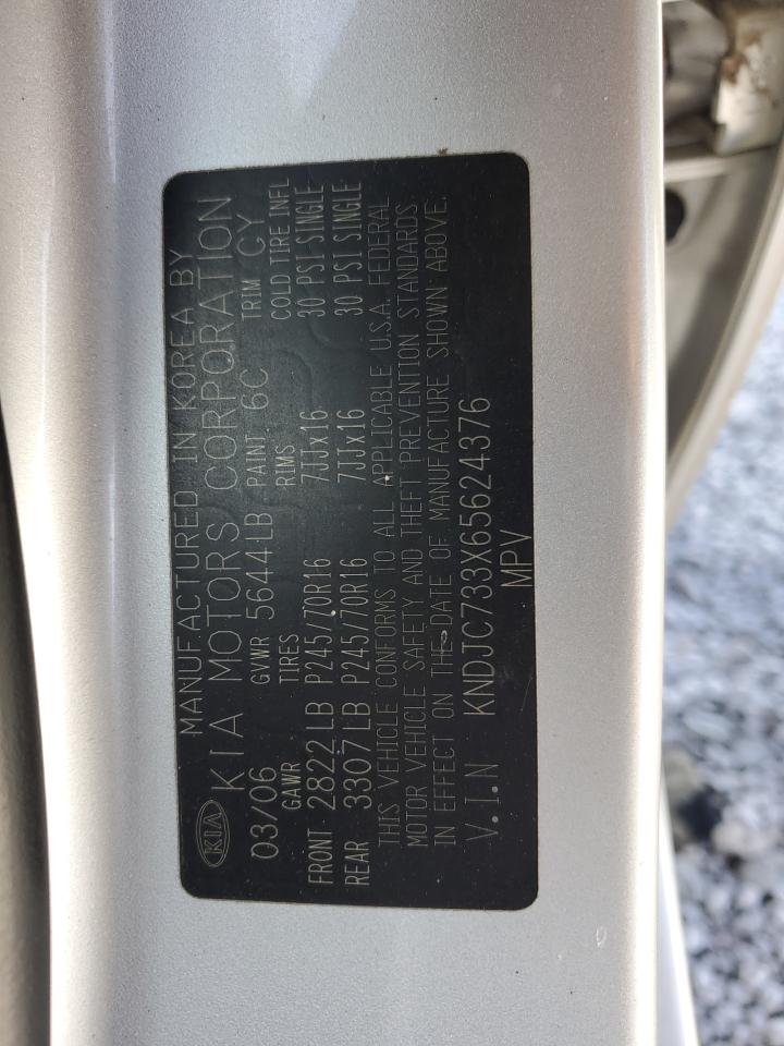 2006 Kia Sorento Ex VIN: KNDJC733X65624376 Lot: 90651625