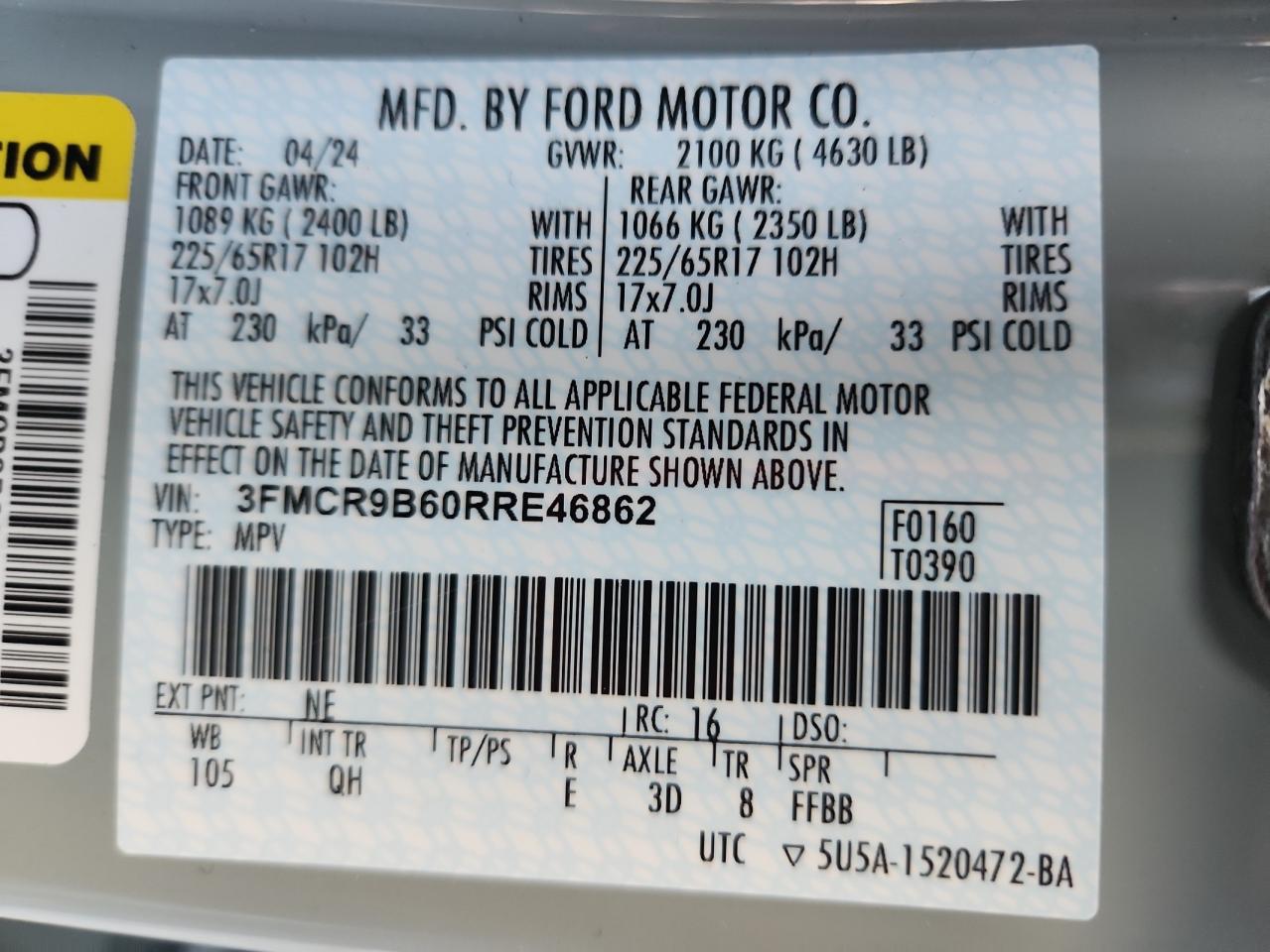 2024 Ford Bronco Sport Big Bend VIN: 3FMCR9B60RRE46862 Lot: 85481545