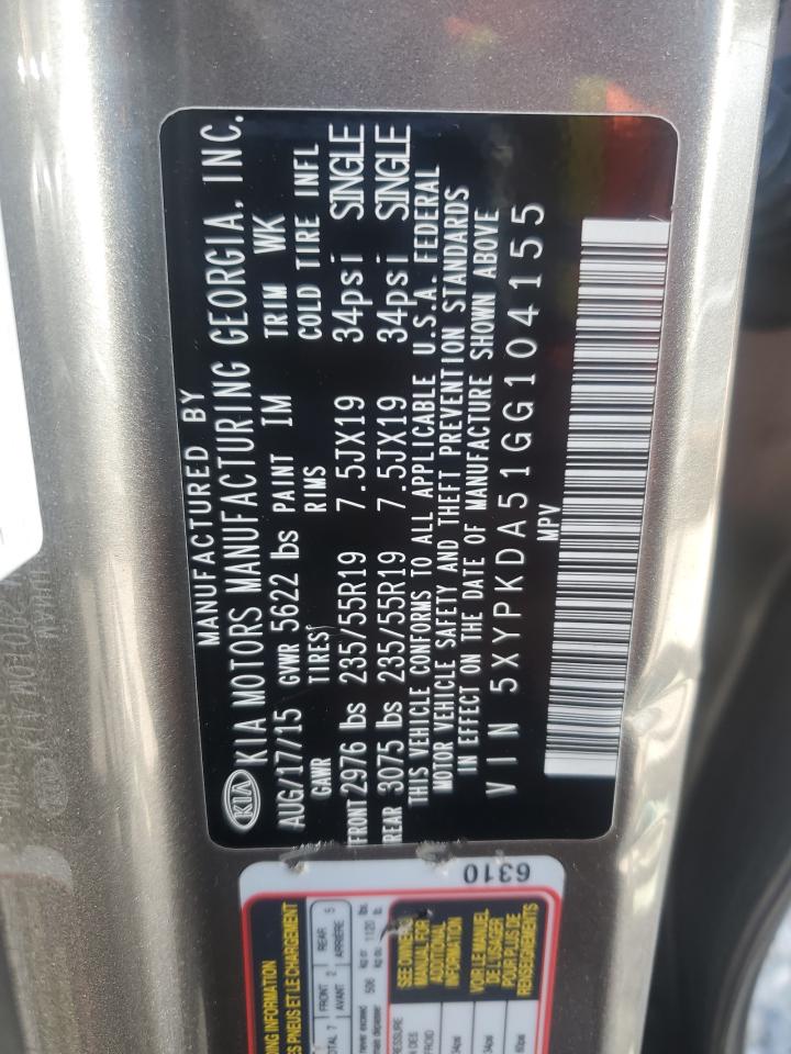 2016 Kia Sorento Sx VIN: 5XYPKDA51GG104155 Lot: 83868285