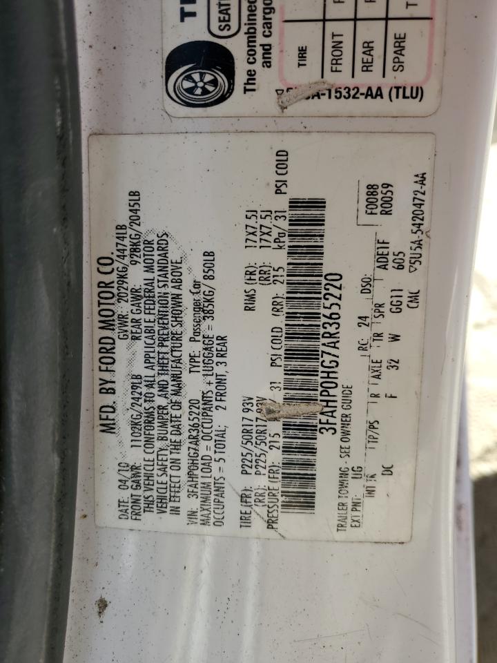 2010 Ford Fusion Se VIN: 3FAHP0HG7AR365220 Lot: 86690525