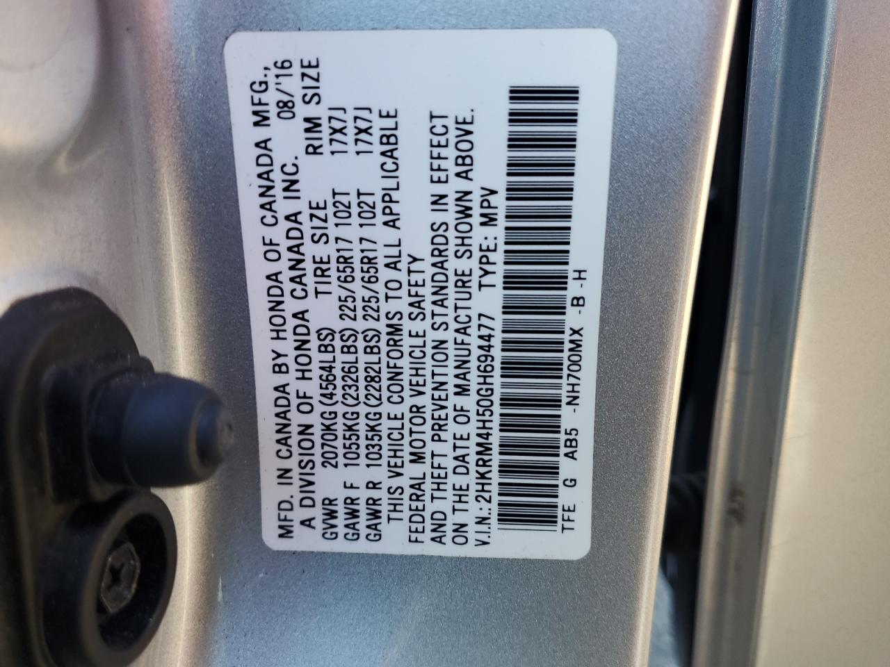 2016 Honda Cr-V Ex VIN: 2HKRM4H50GH694477 Lot: 89664475