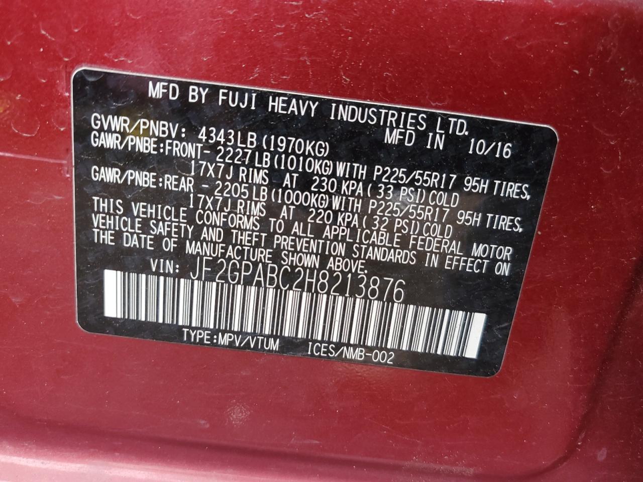 2017 Subaru Crosstrek Premium VIN: JF2GPABC2H8213876 Lot: 85272965