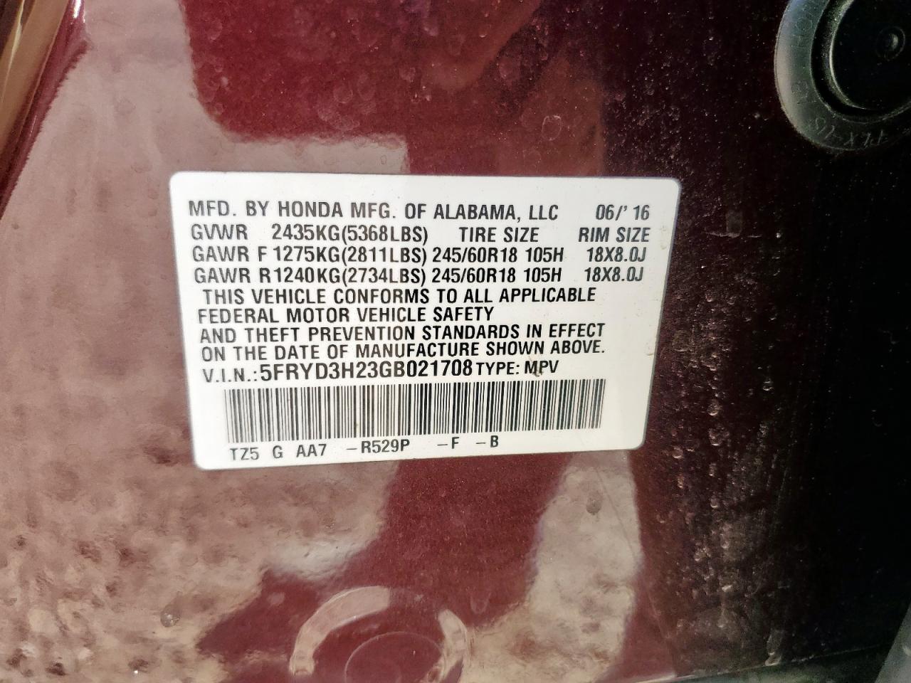 2016 Acura Mdx VIN: 5FRYD3H23GB021708 Lot: 82451885