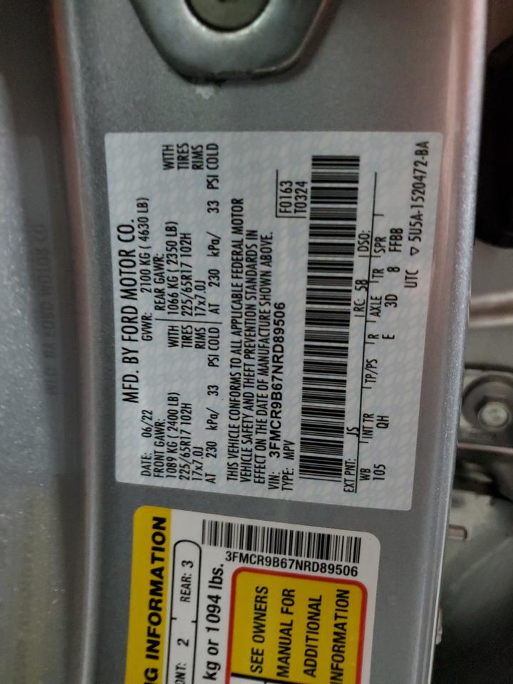 2022 Ford Bronco Sport Big Bend VIN: 3FMCR9B67NRD89506 Lot: 84981185