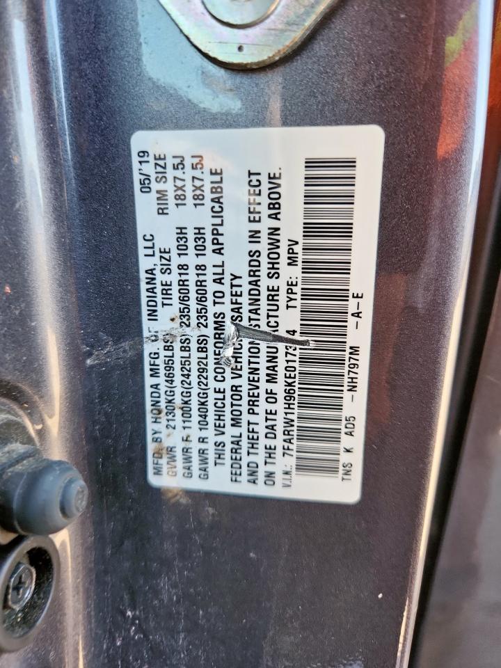 2019 Honda Cr-V Touring VIN: 7FARW1H96KE017344 Lot: 82345015