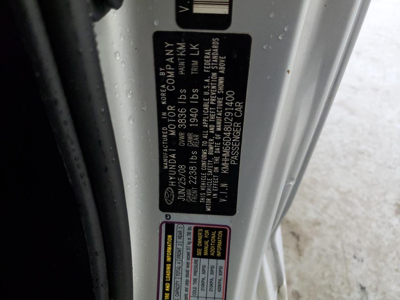 2008 Hyundai Tiburon Gs VIN: KMHHM66D48U291400 Lot: 85338635