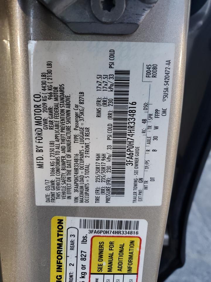 2017 Ford Fusion Se VIN: 3FA6P0H74HR334816 Lot: 86831415