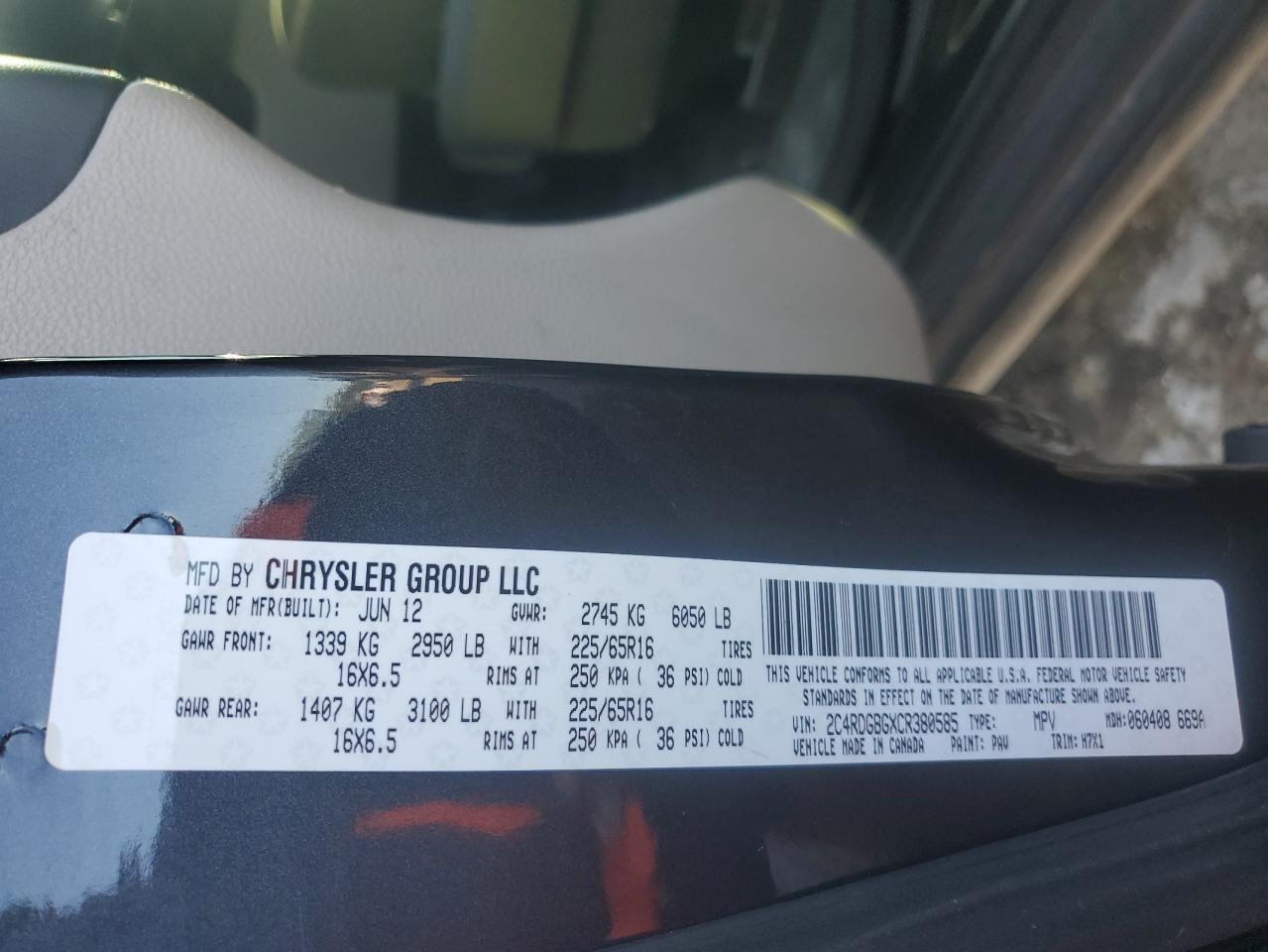 2012 Dodge Grand Caravan Se VIN: 2C4RDGBGXCR380585 Lot: 86674785