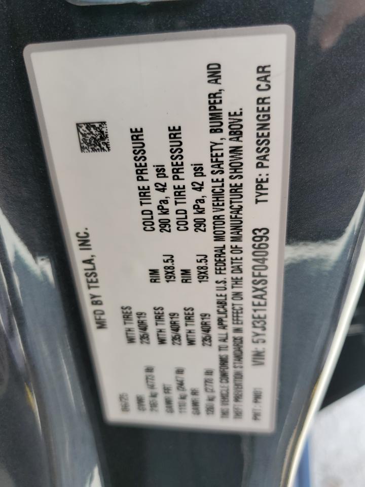 2025 Tesla Model 3 VIN: 5YJ3E1EAXSF040693 Lot: 89459025