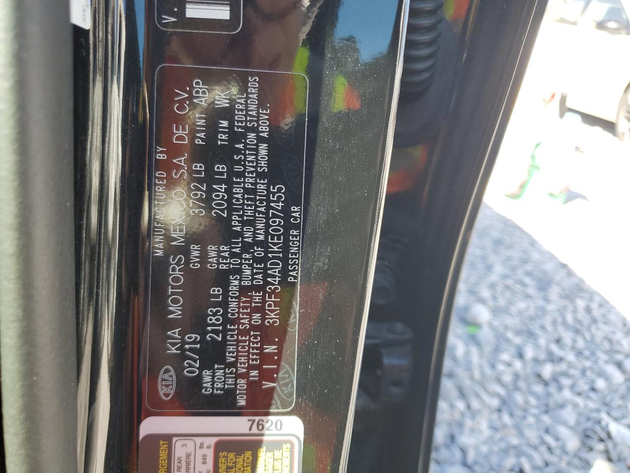 2019 Kia Forte Gt Line VIN: 3KPF34AD1KE097455 Lot: 86431545