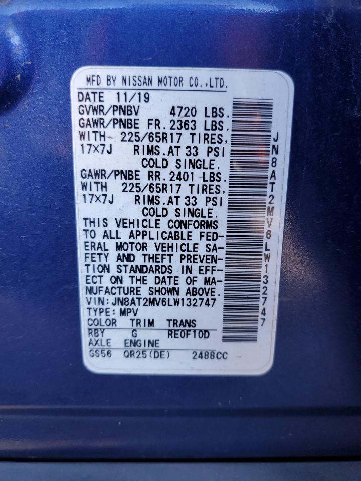 2020 Nissan Rogue S VIN: JN8AT2MV6LW132747 Lot: 84376905