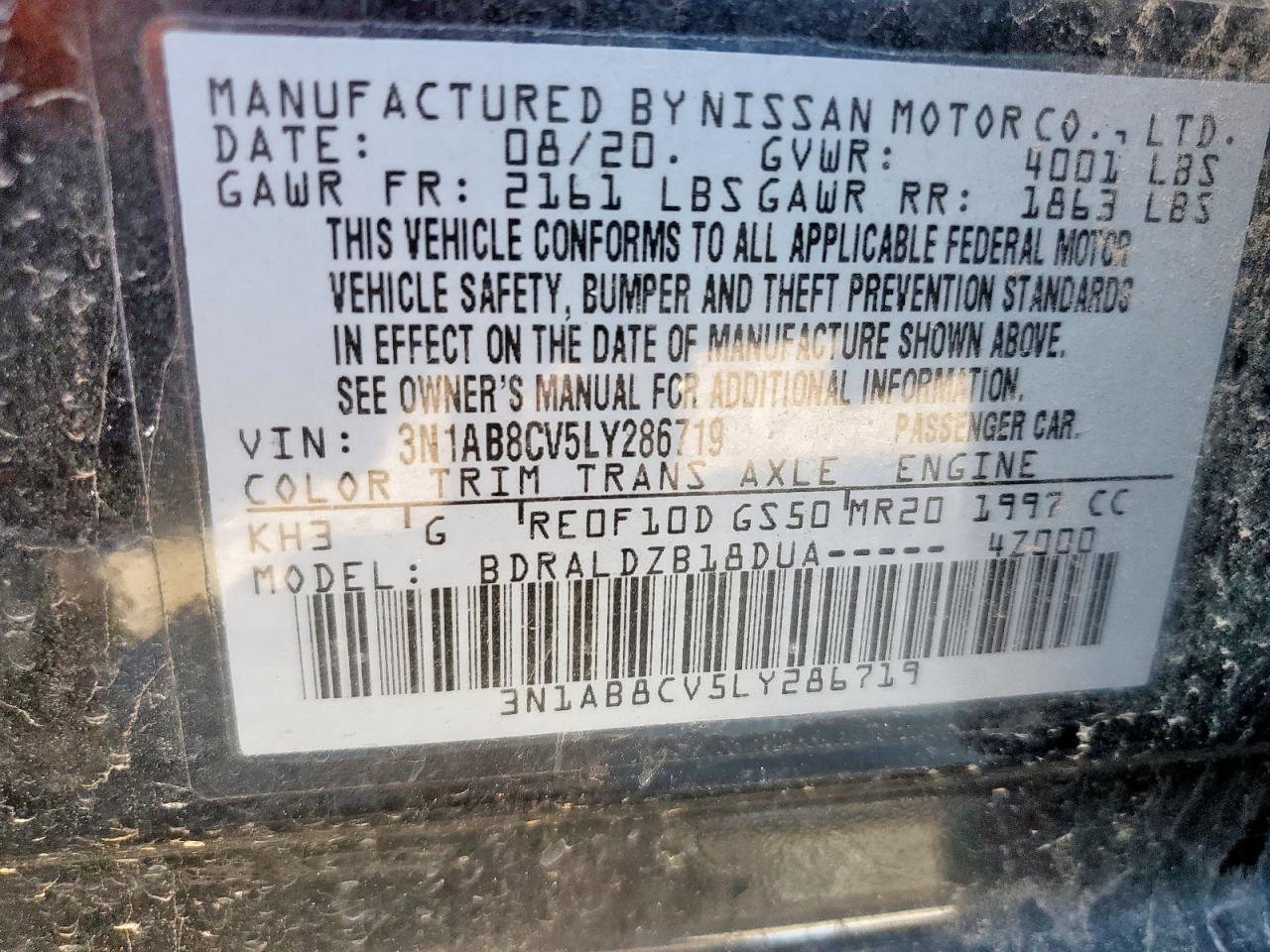 2020 Nissan Sentra Sv VIN: 3N1AB8CV5LY286719 Lot: 84911385