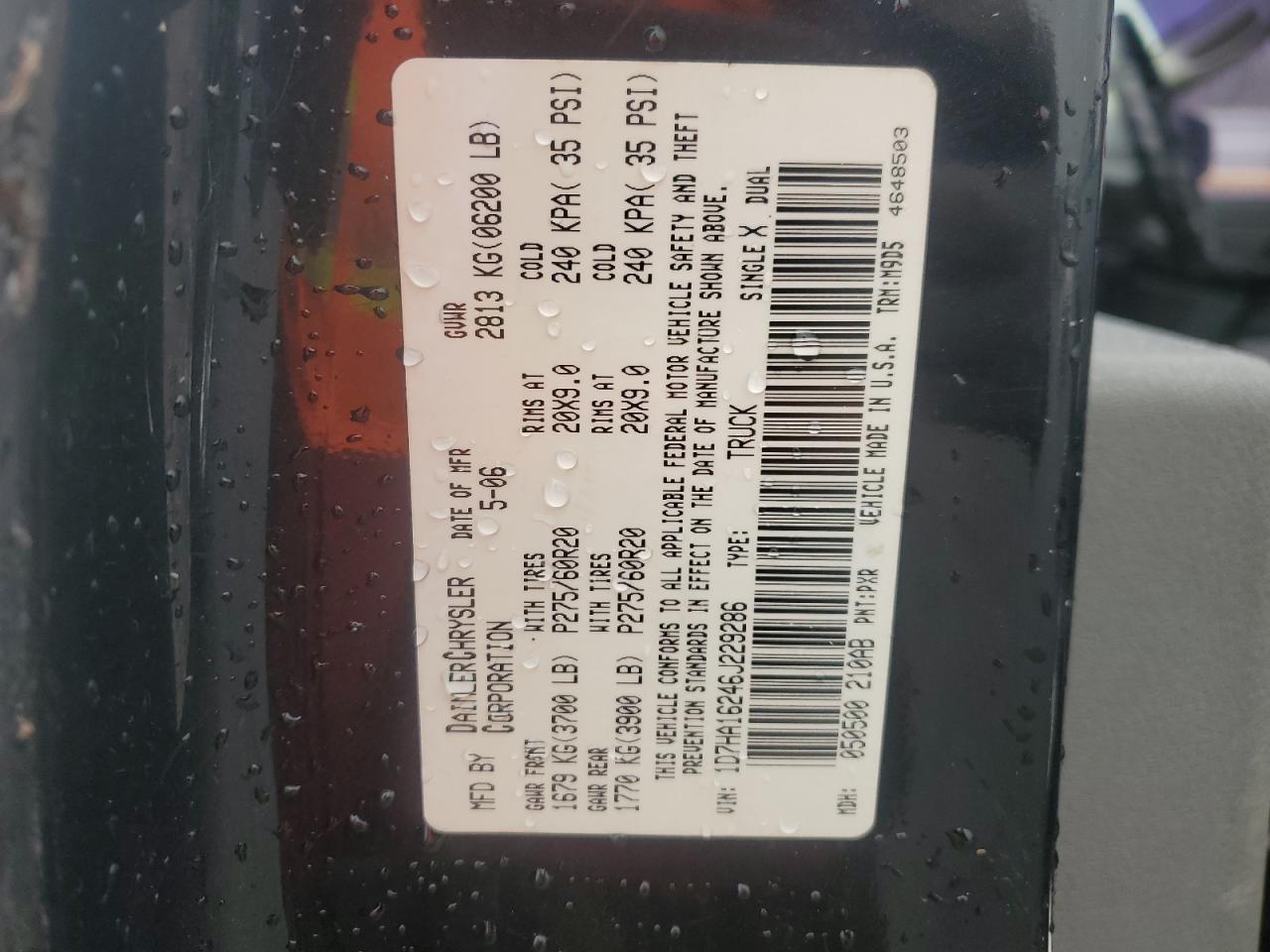 2006 Dodge Ram 1500 St VIN: 1D7HA16246J229286 Lot: 90054675