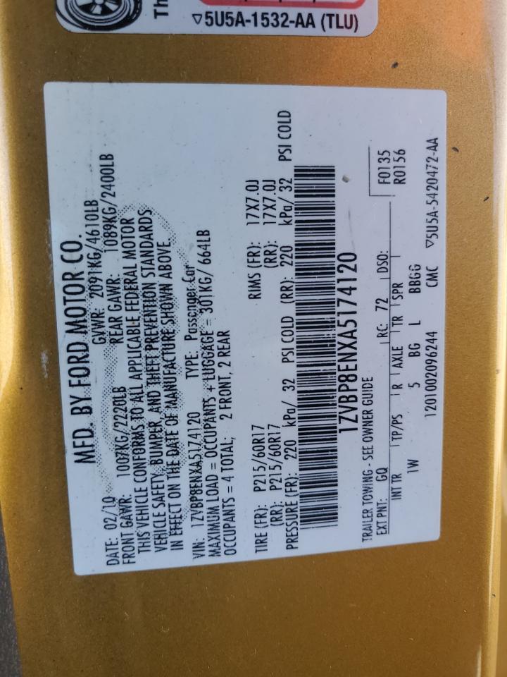 2010 Ford Mustang VIN: 1ZVBP8ENXA5174120 Lot: 83834105