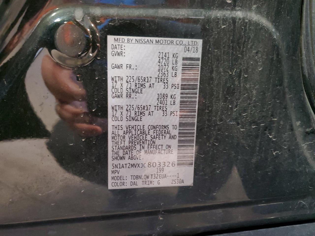 2018 Nissan Rogue S VIN: 5N1AT2MVXJC803326 Lot: 84727705