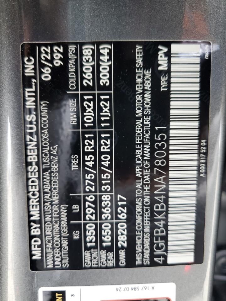 2022 Mercedes-Benz Gle 350 4Matic VIN: 4JGFB4KB4NA780351 Lot: 82354185